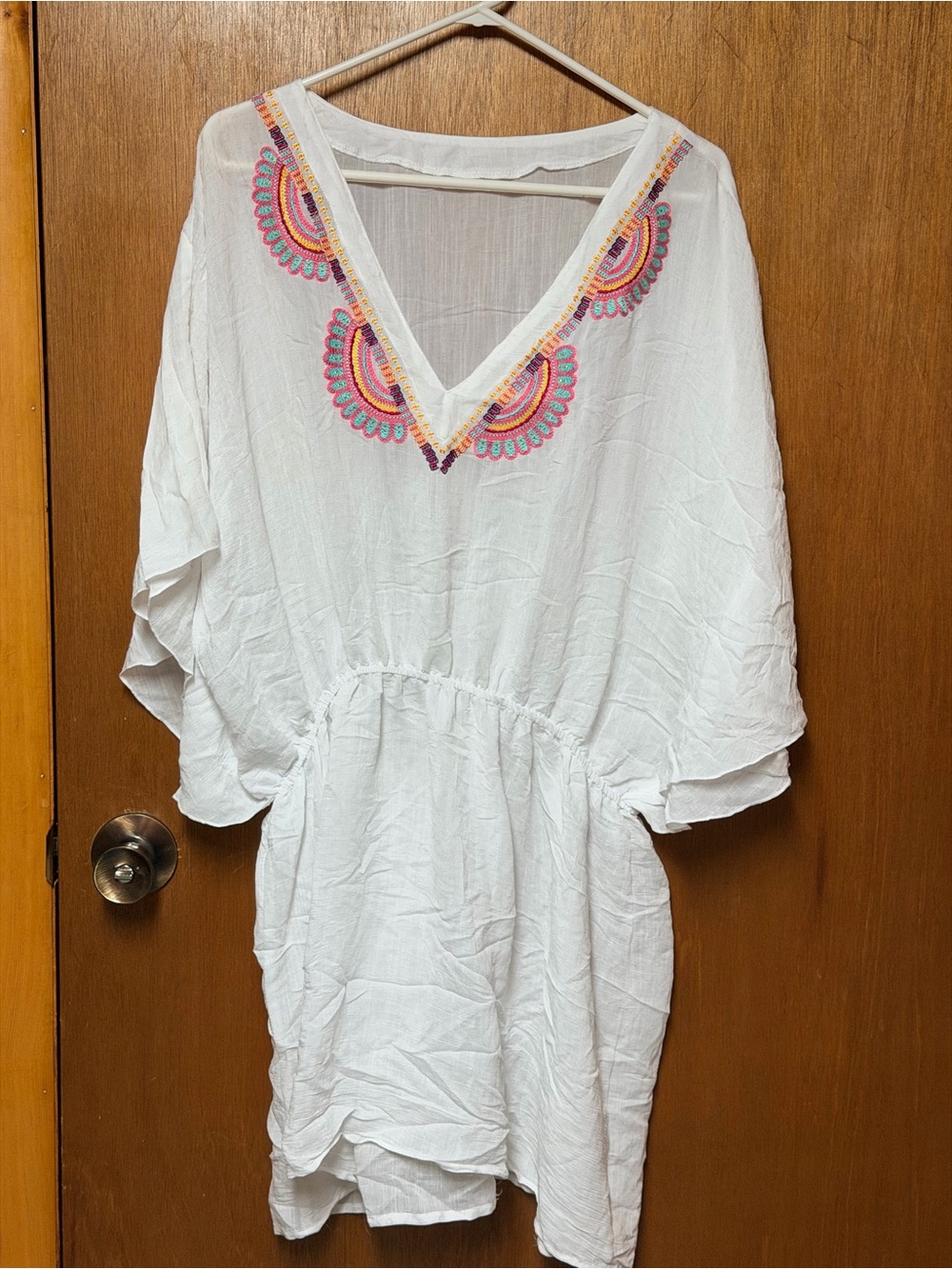Cupshe White Swim Coverup with Pink, Orange and Turquoise Embroidery